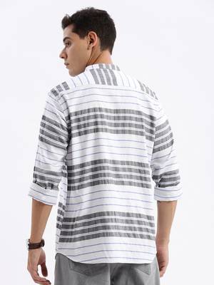 men's long sleeves stripes slim fit black shirt 4