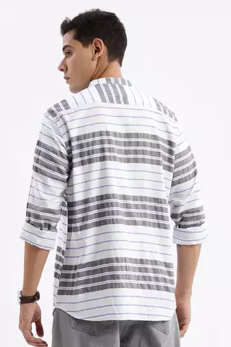 men's long sleeves stripes slim fit black shirt