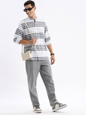 men's long sleeves stripes slim fit black shirt 5