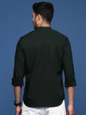 men's mandarin collar solid slim fit green shirt 4