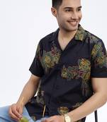 men's black floral slim fit shirt