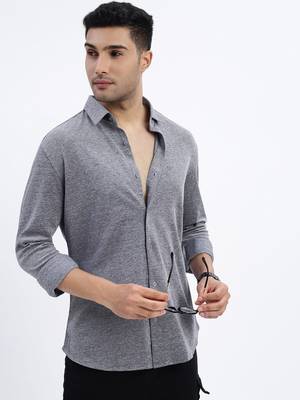 men's grey solid slim fit shirt 1