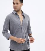 men's grey solid slim fit shirt