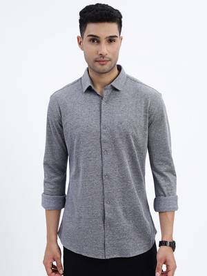men's grey solid slim fit shirt 2