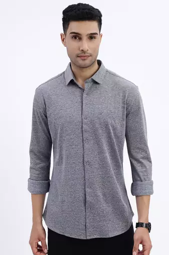 men's grey solid slim fit shirt