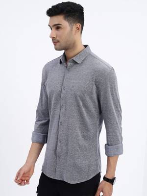 men's grey solid slim fit shirt 3