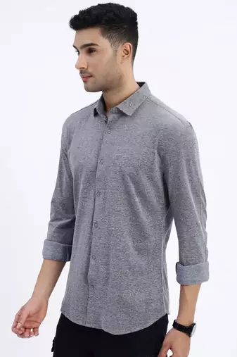men's grey solid slim fit shirt
