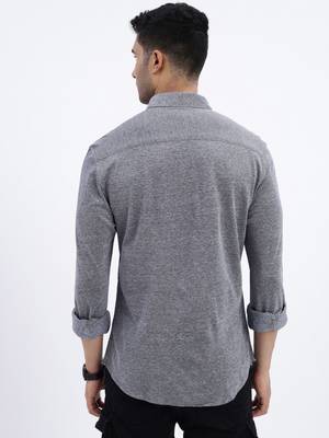 men's grey solid slim fit shirt 4