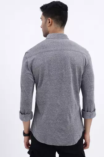 men's grey solid slim fit shirt