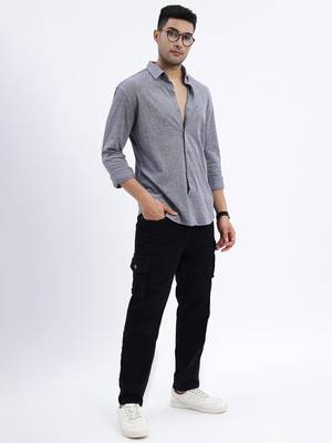 men's grey solid slim fit shirt 5