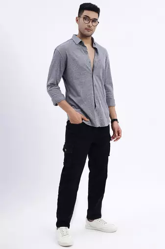 men's grey solid slim fit shirt