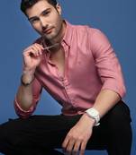 Showoff men's solid slim fit mauve shirt