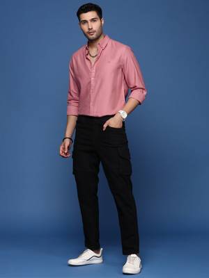 Showoff men's solid slim fit mauve shirt 5