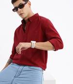 men's long sleeves solid slim fit maroon shirt