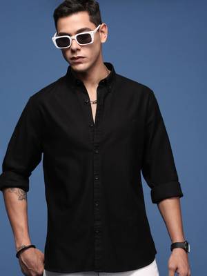 men's collared solid black slim fit shirt 1