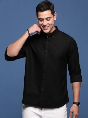 men's collared solid black slim fit shirt 2