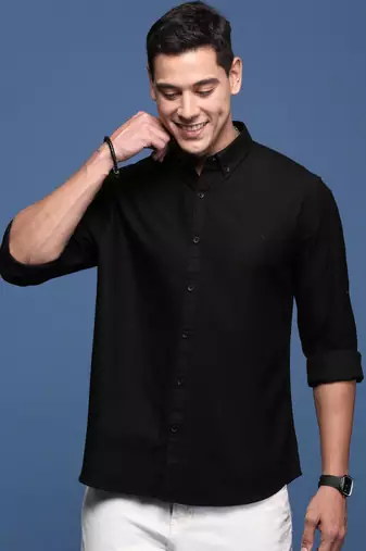 men's collared solid black slim fit shirt