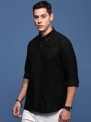 men's collared solid black slim fit shirt 3