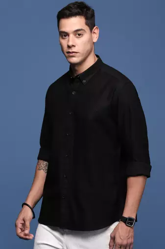 men's collared solid black slim fit shirt