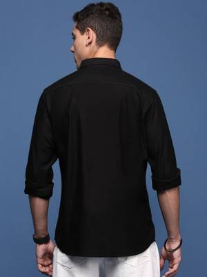 men's collared solid black slim fit shirt 4