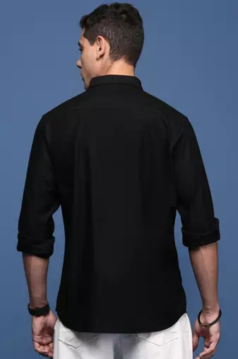 men's collared solid black slim fit shirt