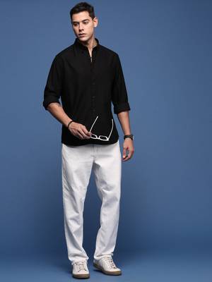 men's collared solid black slim fit shirt 5
