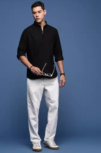 men's collared solid black slim fit shirt