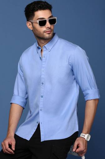 men's collared solid blue slim fit shirt