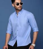 men's collared solid blue slim fit shirt