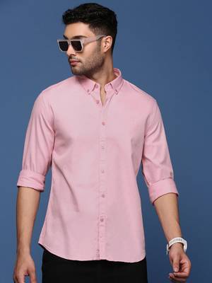 men's collared solid pink slim fit shirt 1