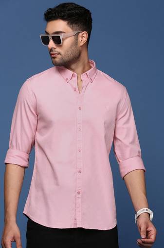 men's collared solid pink slim fit shirt