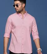 men's collared solid pink slim fit shirt