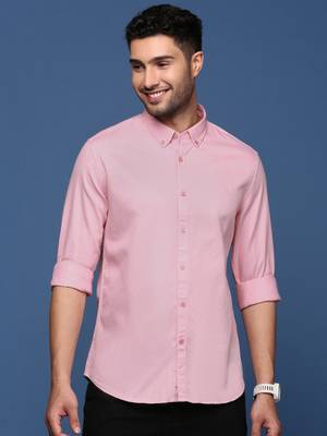 men's collared solid pink slim fit shirt 2