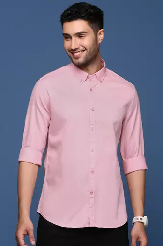 men's collared solid pink slim fit shirt