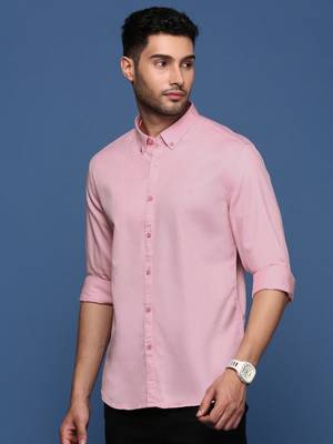 men's collared solid pink slim fit shirt 3
