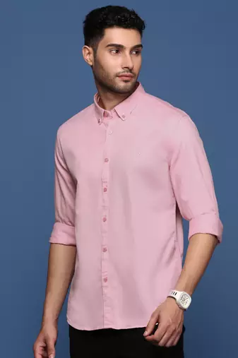 men's collared solid pink slim fit shirt