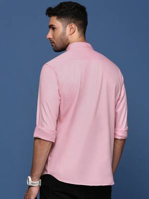 men's collared solid pink slim fit shirt 4