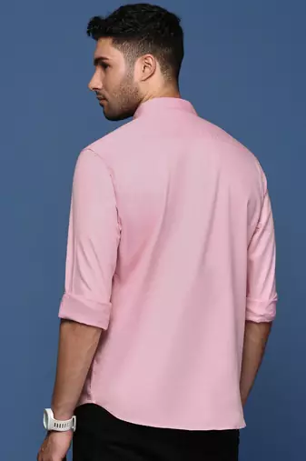 men's collared solid pink slim fit shirt