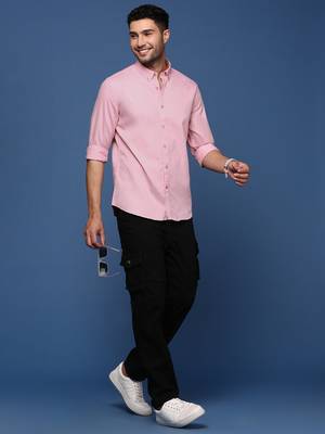 men's collared solid pink slim fit shirt 5