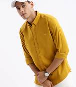 men's long sleeves solid slim fit mustard shirt