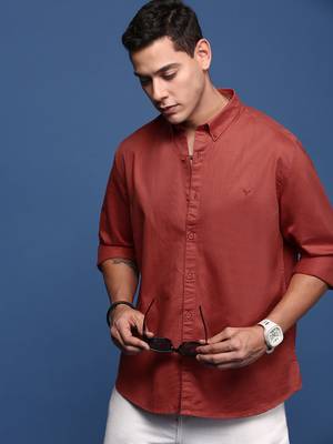 men's collared solid rust slim fit shirt 1