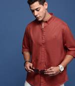 men's collared solid rust slim fit shirt