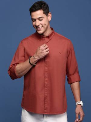 men's collared solid rust slim fit shirt 2