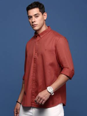 men's collared solid rust slim fit shirt 3