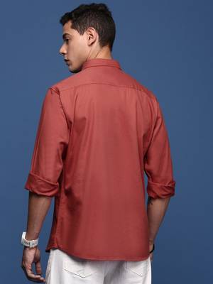 men's collared solid rust slim fit shirt 4