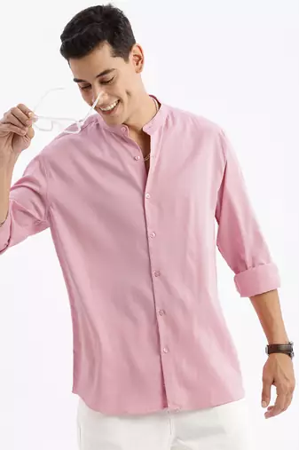 men's long sleeves solid slim fit pink shirt
