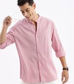 men's long sleeves solid slim fit pink shirt