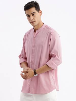 men's long sleeves solid slim fit pink shirt 3