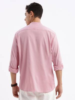men's long sleeves solid slim fit pink shirt 4