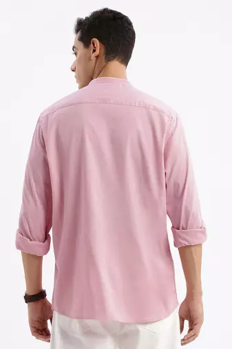 men's long sleeves solid slim fit pink shirt